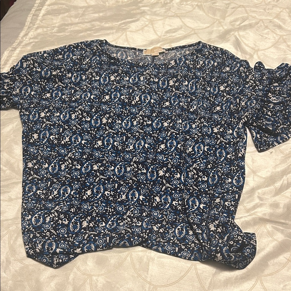 Michael Kors Blue and White Floral Top